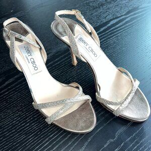 Jimmy Choo Strappy Sandal Heel - EU 37.5 - Gold Shimmer / Metallic (OBO)
